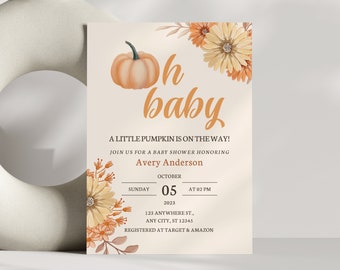 Little Pumpkin Baby Shower Invitation: Autumn Theme (Digital File)