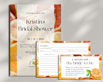 Lemon Bridal Shower Invitation & Recipe Card Template (Digital Download)