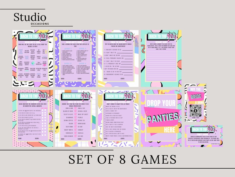 90s Bachelorette Party Bundle: Invitation, Itinerary & Games (Canva Template) image 7
