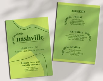 Green & Pink Bachelorette Invitation Template: Curvy Bubble Design (Digital File)