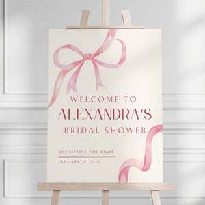 Coquette Bridal Shower Welcome Sign: Pink Ribbon Theme (Digital Download)