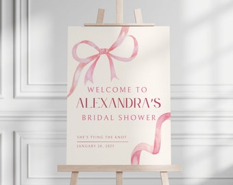 Coquette Bridal Shower Welcome Sign: Pink Ribbon Theme (Digital Download)