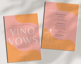Szablon zaproszenia na wieczór panieński Vino Before Vows | Zaproszenie na wieczór panieński i plan weekendu na wycieczkę winiarską