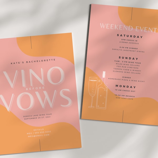 Vino Before Vows Bachelorette Invitation Template | Wine Tour Bachelorette Invite & Weekend Itinerary