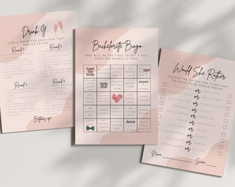 Pink Champagne Bachelorette Party Games: Canva Template (Digital Download)