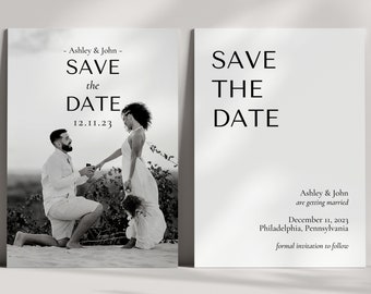 Minimalist Photo Save The Date Template: Black and White (Digital Template)
