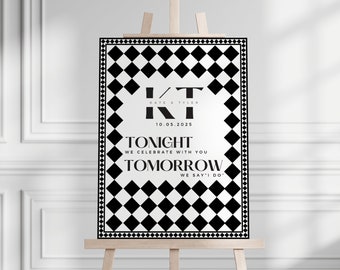 Checker Print Rehearsal Dinner Welcome Sign: Black & White Template (Digital)