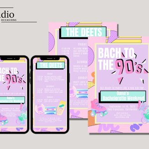 90s Bachelorette Party Bundle: Invitation, Itinerary & Games (Canva Template) image 6