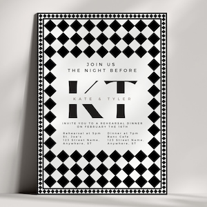 Classic Checker Print Rehearsal Dinner Invitation Black and White Rehearsal Invite The Night Before Wedding Invite Digital Template image 1