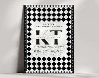 Checkerboard Rehearsal Dinner Invitation: Black and White Template (Digital)