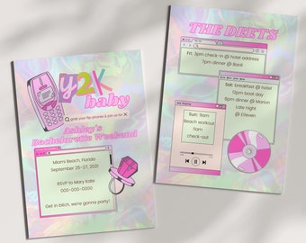 Y2K Bachelorette Party Invitation | 2000s Bachelorette | Throwback Bachelorette Party Itinerary | Digital Download Canva Template