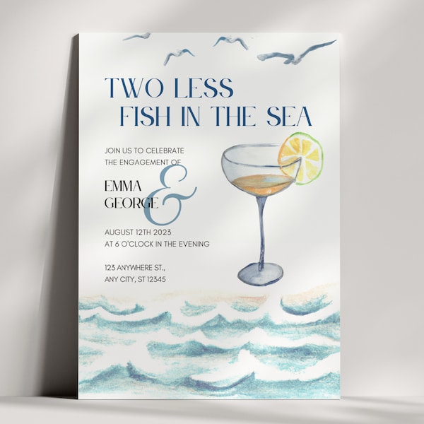 Two Less Fish in the Sea Invitation | Summer Beach Engagement Party & Bridal Shower Invite | Coastal Ocean Party Theme | Digital Template