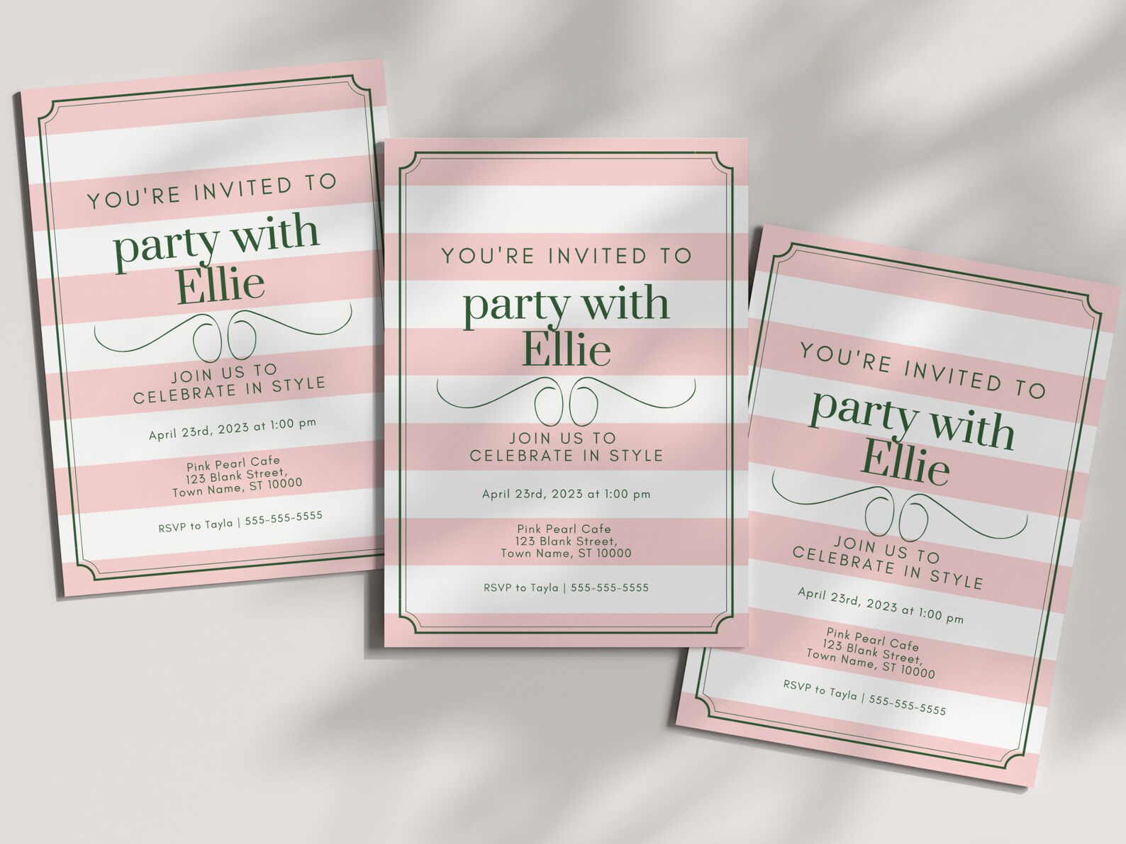 Parry Invitation Pink Princess Birthday Party Invitation Girls Striped Invitation ...