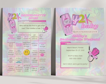 Y2K Bachelorette Party Games & Invitation: 2000s Throwback Canva Template