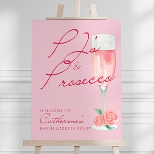 PJs and Prosecco Bachelorette Welcome Sign Template | Champagne Wine Girls Night Spa Bachelorette Decorations | Bach Welcome Sign Template