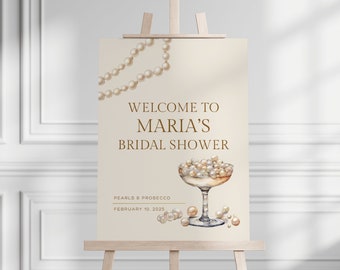 Pearls & Prosecco Bridal Shower Welcome Sign Template (Digital File)