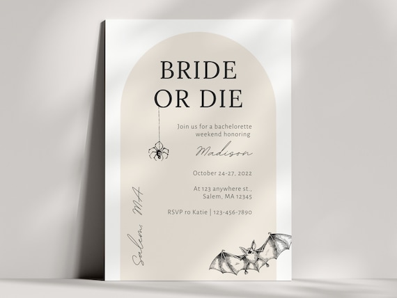 Bride or Die Bachelorette Invitation Template: Salem Theme (Customizable Download)