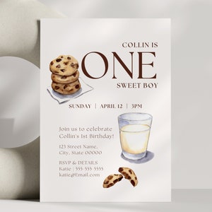 One Sweet Boy Birthday Party Invitation | First Birthday Invitation Cookies | Cookie Birthday Party Invite | Digital Canva Template