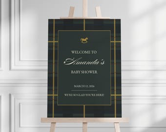 Tartan Baby Shower Welcome Sign: Classic Green, Little Gentleman (Digital File)