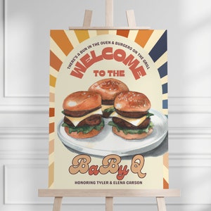 BaByQ Summer BBQ Baby Shower Welcome Sign | Co-Ed Retro BBQ Summer Baby Shower Decorations | Relaxed Barbecue Baby Shower Party Decor