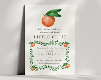 A Little Cutie Baby Shower Invitation | Orange Baby Shower Invite | Citrus Baby Shower Theme | Digital Canva Template