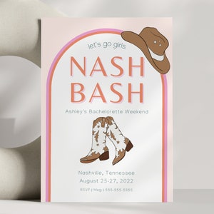 Nash Bash Bachelorette Party Invitation | Nashville Bachelorette | Lets Get Nashty Bachelorette Party Itinerary | Digital Canva Template