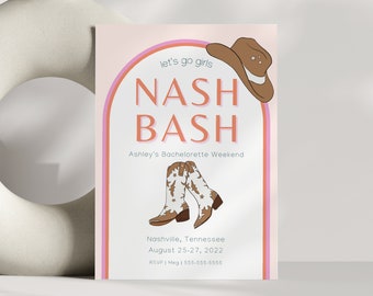 Nash Bash Bachelorette Invitation: Boho Cowgirl Theme (Digital Canva Template)