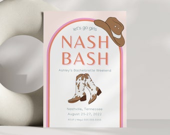 Nash Bash Bachelorette Party Invitation | Nashville Bachelorette | Lets Get Nashty Bachelorette Party Itinerary | Digital Canva Template