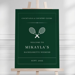 Last Swing Bachelorette Welcome Sign Template | Cocktails and Country Clubs Bachelorette Decorations | Preppy Tennis Club Welcome Sign