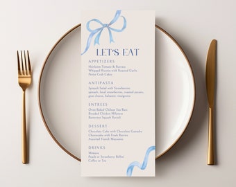 Something Blue Bridal Shower Menu Template: Coquette Ribbon Design (Digital)