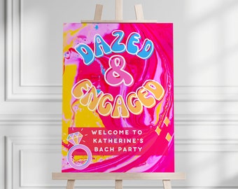 Retro Tie Dye Bachelorette Welcome Sign: 70s Hippie Party Decor (Canva File)