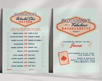 Vegas Bachelorette Party Bundle: Casino Theme Games & Invite (Canva Template)
