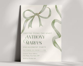 Green Ribbon Engagement Party Invitation: Coquette Bridal Shower Invite (5x7" & Mobile)