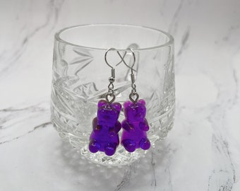 Purple gummy bear earrings