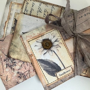 Handmade botanical envelope set, journal ephemera, stationery set, vintage floral envelopes, junk journal pockets, tuck spots