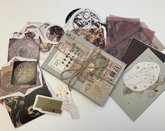 Celestial themed ephemera pack, cosmos style sticker set, stationery, scrapbook supplies,