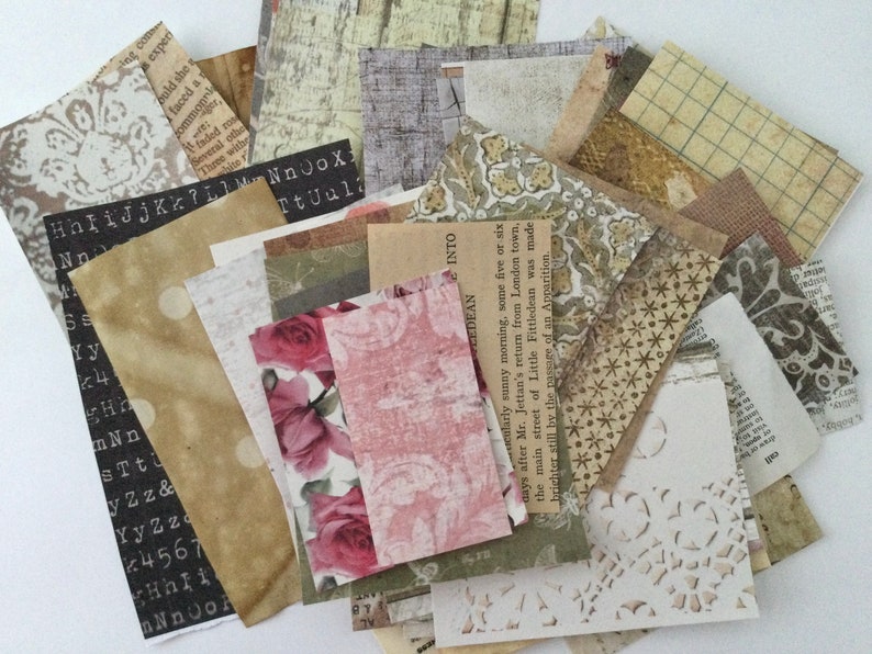 Mixed pack of approx 60 pieces of journal ephemera, scrappy snippet paper packs, junk journal paper pieces and scrap pack, craft supplies image 3