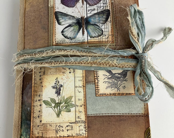 Junk Journal, Scrappy Botanical Journal, Handmade Blank Book, Nature