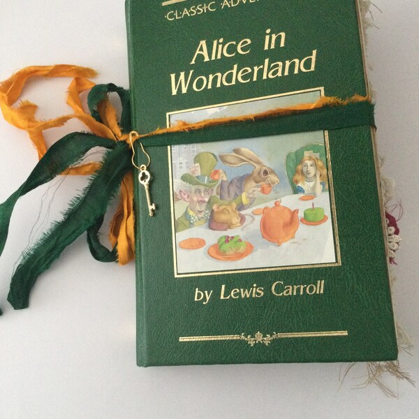 Alice in Wonderland journal, handmade journal, blank book, vintage junk journal, altered vintage book,