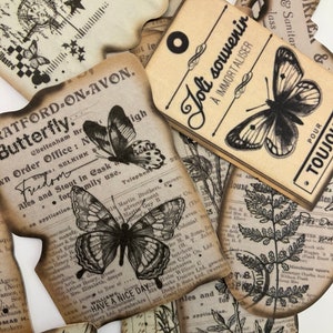 Veertig labelstickers in vintage-stijl, plakboekbenodigdheden, efemere rommeldagboeken, briefpapier in natuurlijke stijl, knutselspullen