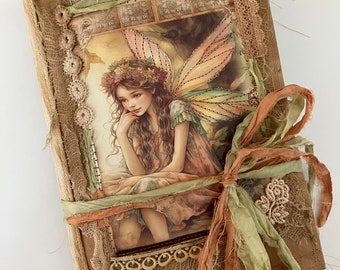Fairy junk journal, faerie blank book, sketch book, notebook, gift for her, craft supplies,