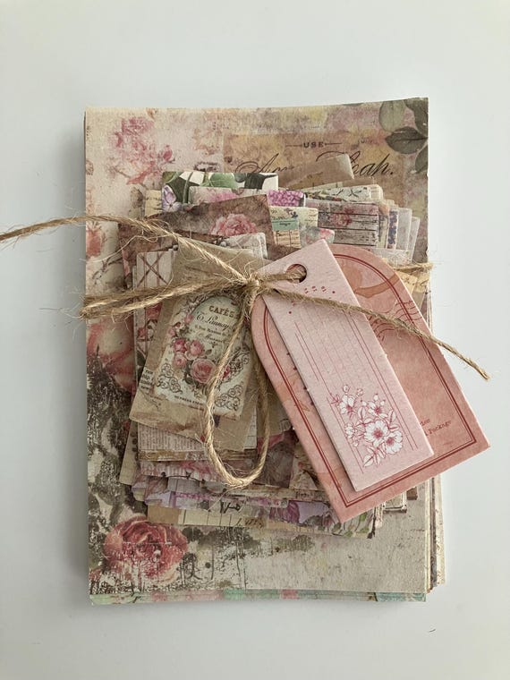 Floral Junk Journal Ephemera Kit: 100-Piece Scrapbook Supply Pack, gift for crafters
