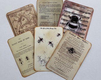 Bee themed junk journal ephemera, set of six journal cards, journaling spots, bee cards, scrapbook, bee epehemera