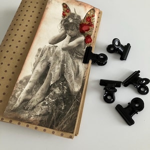 Small black binder clips, metal bulldog clip, vintage paper clips, journal embellishments, creative office supplies, mini metal clamps