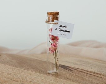 Guest gift: Personalized Dried Flower Vial 10cm (Wedding, event, etc.) - Minimum order 10