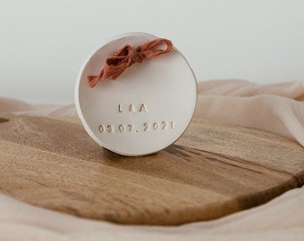 Personalized white clay wedding ring holder