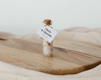 Guest gift: Personalized 7cm Salt & Flower Vial (event, wedding, etc.) - Minimum order 10