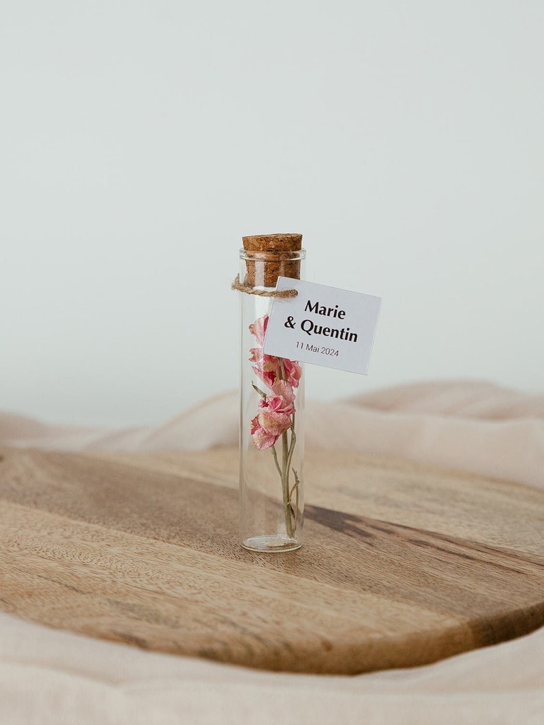 Guest gift: Personalized Dried Flower Vial 10cm Wedding, event, etc. Minimum order 10 image 1