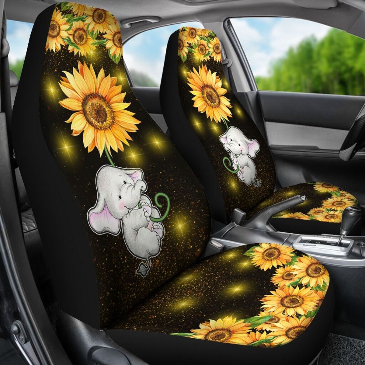 Baby Elephant Holding Sunflower Car Seat Cover Animal Car Seat | Etsy