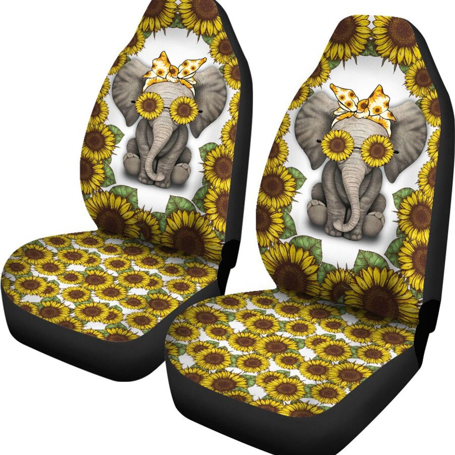 Elephant Cute Elephant With Sunflowers Car Seat Cover Animal Etsy